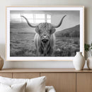 Black White Scottish Highland Cow Canvas Farm Wall Art