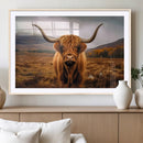 Highland Cow Longhorn Wall Art – Rustic Canvas Print, Framed