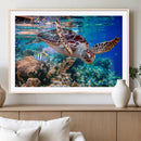 Underwater Coral Reef Sea Turtle Wall Art Canvas Print,