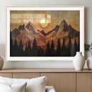 Wood Style Abstract Mountain Sunset Canvas Wall Art Print -
