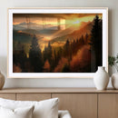 Golden Sunset Over Mountain Forest Canvas Wall Art Print -