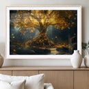 Golden Tree of Life Canvas Wall Art Print - Majestic Glowing
