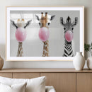 Bubblegum Animals Canvas Wall Art - Playful Giraffe and