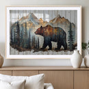 Rustic Grizzly 399 Bear and Mountain Wood Canvas Wall Art -