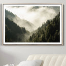 Misty Valley Wall Art Canvas Print – Foggy Forest Pine Trees