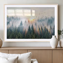Misty Pine Forest Wall Art Canvas, Sunrise Over Foggy Trees