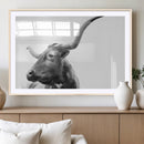 Longhorn Wall Art Canvas Print – Framed Monochrome Ranch Cow