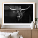 Texas Longhorn Wall Art Canvas Print – Framed Monochrome