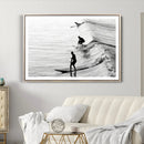 Surfers on Waves Wall Art Canvas Print – Framed Black and