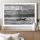 Wild Horses Wall Art – Framed Black White Mountain Canvas by MyGreatCanvas | Canvas Wall Art Prints | Photo Prints & Wall Decor