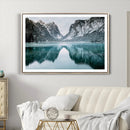 Mountain Lake Wall Art Canvas Print – Snowy Peaks Winter