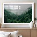 Misty Green Forest Canvas Print – Framed Serene Foggy Pine