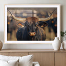 Majestic bull head close-up, long curved horns, detailed fur by MyGreatCanvas | Canvas Wall Art Prints | Photo Prints & Wall Decor