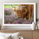 Highland Cow Wall Art – Purple Flowers Pasture Scenic by MyGreatCanvas | Canvas Wall Art Prints | Photo Prints & Wall Decor