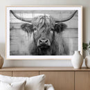Black White Highland Cow Wall Art Canvas Print