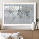 Push Pin World Map Canvas Print - Detailed Vintage World Map