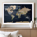 Minimalist World Map Canvas Wall Art - Watercolor Blue and