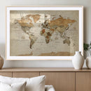 Vintage World Map Canvas Print – Framed Rustic Detailed Map