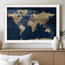 Navy Blue World Map Canvas Print – Detailed Map Minimal Navy