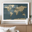 Minimal Vintage World Map Canvas Wall Art Print, Neutral
