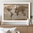 World Map Canvas Wall Art Print, Detailed Global Map Artwork