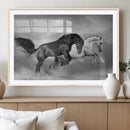 Wild Horses Wall Art Canvas Print – Framed Black and White