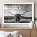 Longhorn Black and White Wall Art – Rustic Western Bull