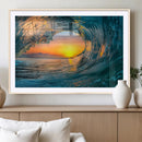 Ocean Wave Sunset Wall Art | Large Coastal Wave Canvas Print