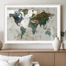 Vintage World Map Wall Art Canvas Print, Framed Rustic Earth