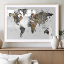 Modern Metallic World Map Canvas Wall Art – Framed