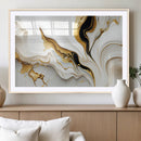 Gold Waves on Pure White Canvas – Gold Abstract Art for