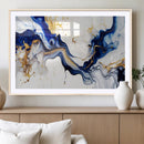 Golden Cascades on Midnight Blue – Deep Blue Abstract Wall