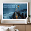 Stormy Night at Beach Pier Oil Painting Large Wall Art
