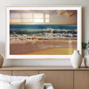 Sunset Beach Wall Art - 3-Panel Framed Canvas Print, Ready
