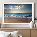 Serene Ocean Sunset Canvas Wall Art - Beach Waves at Sunset,