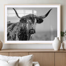 Texas Cow Longhorn Wall Art Canvas Print in Black and White