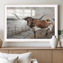 Vintage Texas Cow Wall Art Canvas Print, Rustic Longhorn