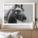 Winter Horse Canvas Print | Large 3-Panel Black White Equine