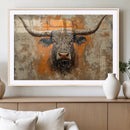Abstract Cow Longhorn Bull Wall Art Canvas Print - Rustic