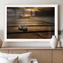 Stones on Wooden Pier at Sunset Canvas Print, Serene Coastal by MyGreatCanvas | Canvas Wall Art Prints | Photo Prints & Wall Decor