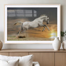 Large Wall Art Canvas Print – White Jumping Horse Sunset