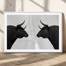 Spanish Bull Art - Framed Black and White Bull Canvas Print