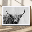 Black White Scottish Highland Cow Cattle Art Print Farmhouse