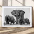 Black White Elephant Family Wall Art Canvas Print