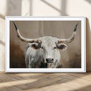 White Longhorn Bull Wall Art Canvas Print – Framed and Ready