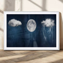 Dark Blue Cloud Art, 3 Piece Indigo Blue Wall Art, Aesthetic