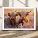Highland Cows at Sunrise Wall Art Canvas Set – Serene and