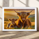 Scottish Cow and Baby Cow Canvas Wall Art Animal Print