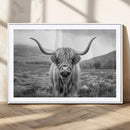 Black White Scottish Highland Cow Canvas Farm Wall Art
