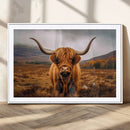 Highland Cow Longhorn Wall Art – Rustic Canvas Print, Framed